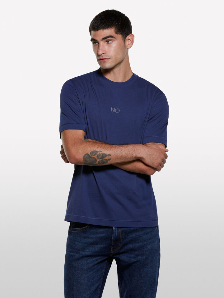 Dark blue t-shirt with print - men's short sleeve t-shirts - Blue | Sisley image number 3
